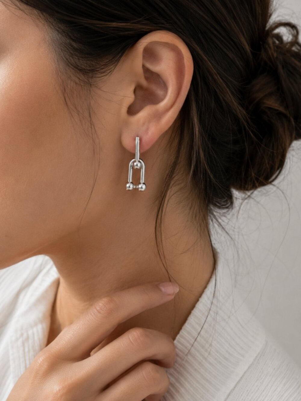 925 Sterling Silver Chunky U Link Earrings Thick Bold Hardware Earrings